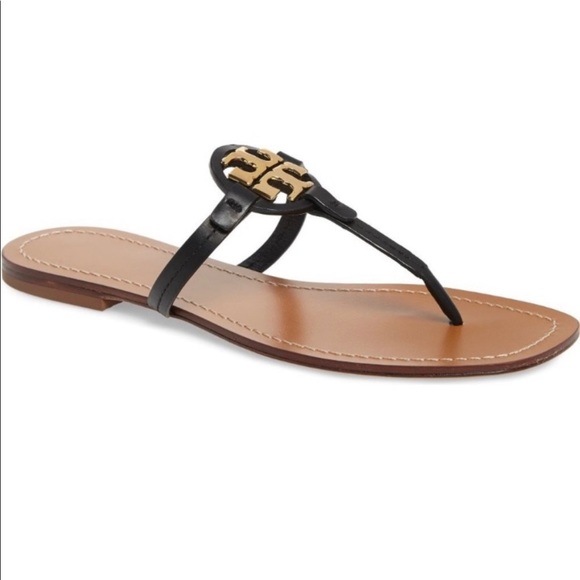 Tory Burch Mini Miller Leather Thong Sandals Black Sz 7 - Picture 2 of 3